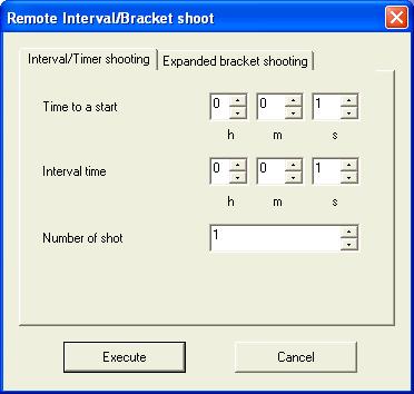 27 2 Click the Interval/Timer shooting tab in the [Remote Interval/Bracket shoot] window. The settings screen for Interval/Timer shooting will appear.