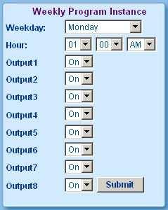 Creating the weekly program instances A program event must be combined from two parameters: units for the instance and actions that will take place when the time of the instance is reached.
