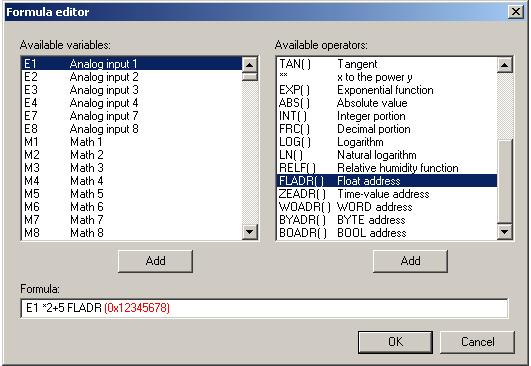 4 Setup Program Formula editor - The string of signs in the formula consists of ASCII characters, and can have a maximum length of 70 characters.