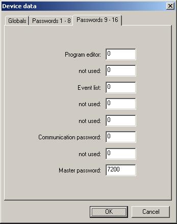 4 Setup Program Passwords 9 16 Communication password A This password must match in the device and in the connected PC program.