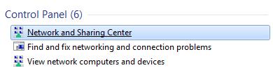 2. From the Search box, type Network and Sharing Center.