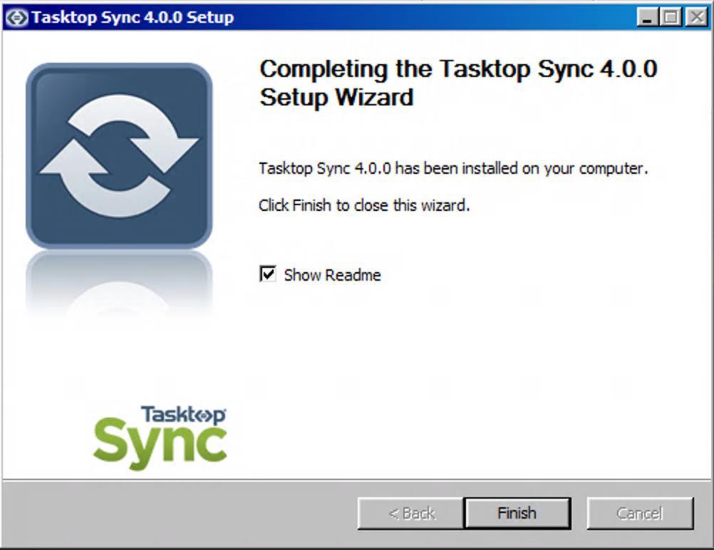 Click Finish to complete the installation of Tasktop