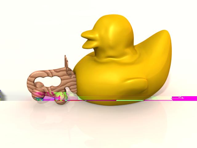 Figure 5: Interaction between a toy elk and a cloth balloon duck. The elk model consists of five rigid bodies representing the body of the elk and the four wheels.