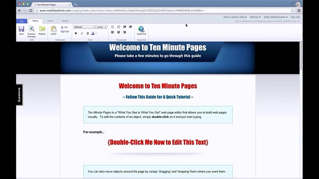 Quick Demo The starting page of the Ten Minute Pages software is depicted above.