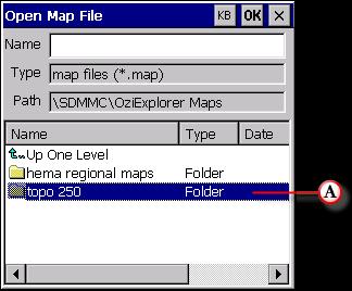 Double-tap the required folder to open Selected map file name