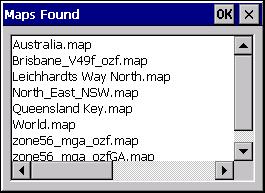 When you tap the FIND MAPS button, OziExplorer scans the configured Map File Paths, and displays the Maps