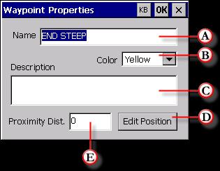 Tap the Edit button Waypoint Properties window The Waypoint Properties window will