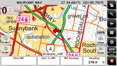 As soon as you start navigating to a waypoint, information about the waypoint is displayed in the appropriate fields on the Waypoint Nav page.