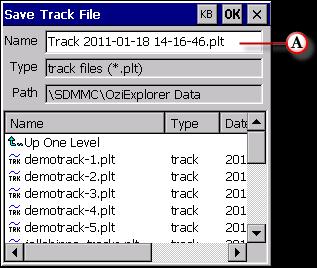 This window allows you to save the track data in the current track slot to an external file. This file will by default be saved to the OziExplorer Data folder on the SD card.