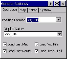 General Settings Operation tab Position Format How you want the geographic position displayed on the status line and in other lists. Deg.