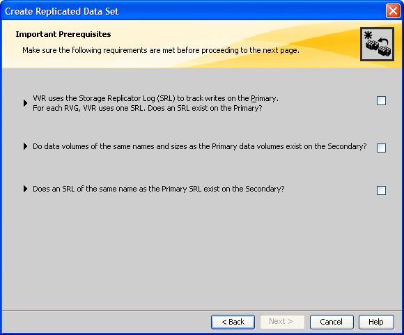 284 Administering VVR using VVR VEA Setting up replication using VVR VEA Setting up replication using the create RDS wizard The Create Replicated Data Set wizard guides you through the process of
