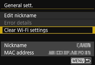 Clearing Wireless LAN Settings All wireless LAN settings can be deleted.