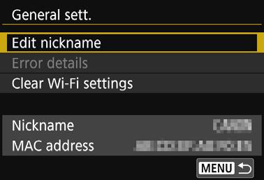 Clearing Wireless LAN Settings General Settings Screen On the [General sett.] screen displayed in step 3 on the preceding page, you can change or check the wireless LAN settings.