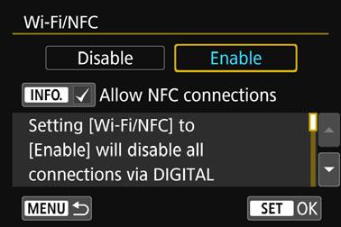 For the smartphone s NFC setting and its NFC antenna position, refer to the smartphone s instruction manual. For the camera s NFC setting, follow the steps below.