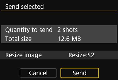 Sending Images 4 Reduce the image size. Set it if necessary. On the next screen, press the <W> <X> keys to select an image size, then press <0>. 5 6 Send the images.