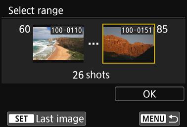 Specifying Viewable Images [File number range] (Select range) First image Last image Select the first and last images from images arranged by the file number to specify the viewable images.