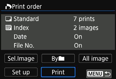 Printing Printing by Specifying the Options Print by specifying the printing options. Press <0>. 1 2 3 4 Select [Print order]. Press the <Y> <Z> keys to select [Print order], then press <0>.