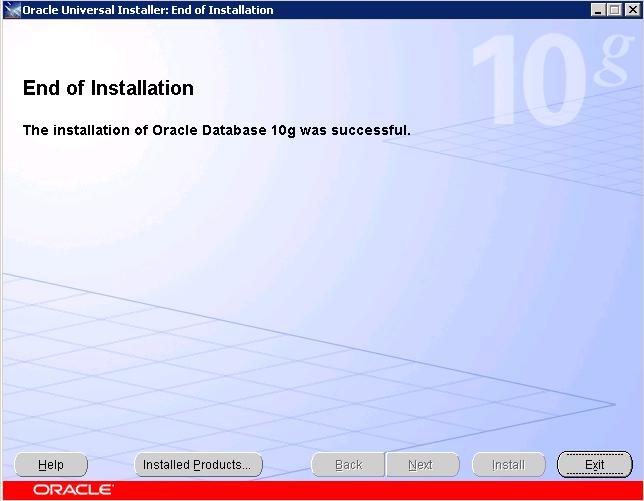 the installation. Oracle 10g will be installed.