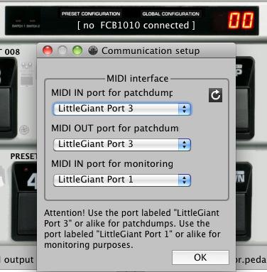 3. Launch LG-FCB Control Center and go to the menu Setup > Select MIDI ports.