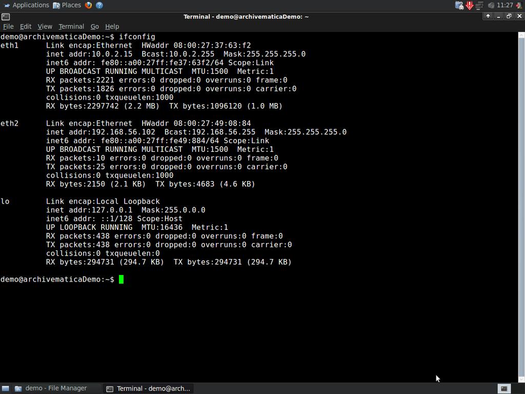 Step 7: In same Terminal, run ifconfig Note inet address for eth2: this will be the ip address used