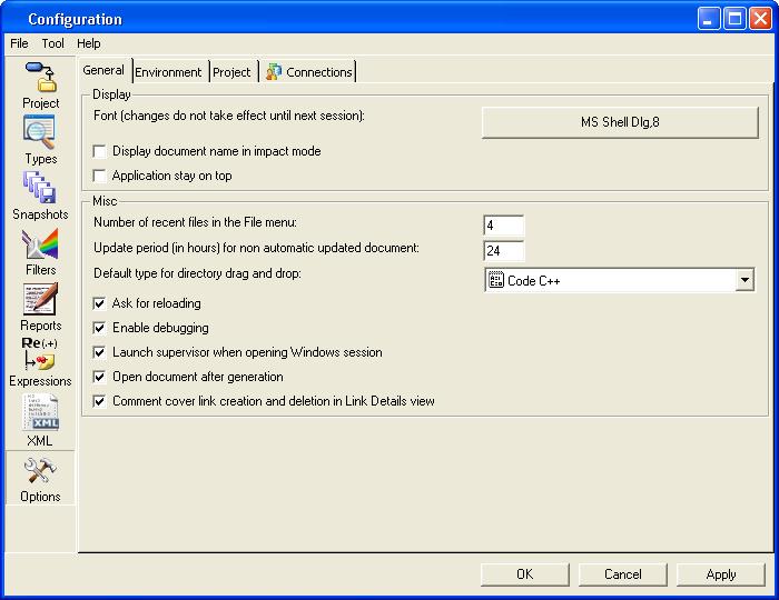 Project Options This chapter introduces the options you can define for your project. The Options dialog box allows you to configure some options for your project. It contains three panes.