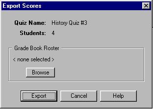 3. The Export Scores window will appear, listing the quiz name and the number of students with scores for that quiz.