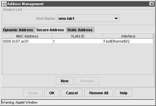 Chapter 4 Managing the MAC Address Tables Figure 4-24 Address Management Secure Address Tab 29701 After you have entered the