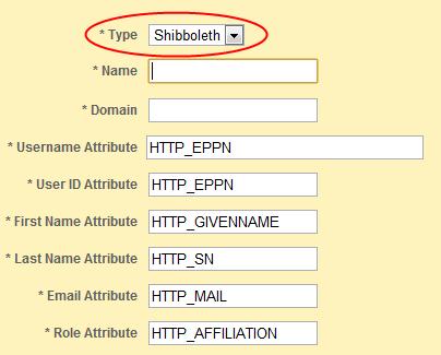 Form for configuring an Shibboleth authentication source.
