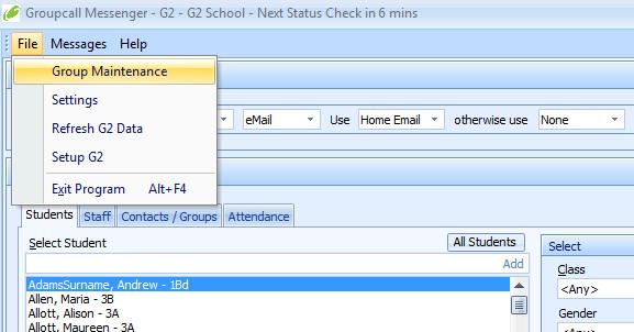 Step 1 Publish your student details to Groupcall remote messenger from within school Select the Send using SMS only option, and then click the All Students button The bottom window of the screen