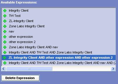 All the expression are listed in the Rule Expression Constructor box. c In Group the list using, select And expression, then click Form TunnelGuard Expression.