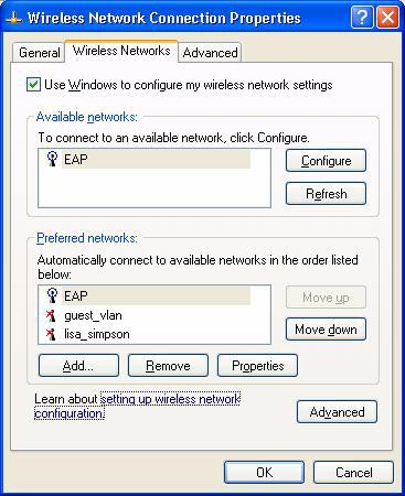 Configuring Endpoints for Use with Wireless Access 4 Click the Wireless Networks tab. A list of the available connection SSIDs appears.