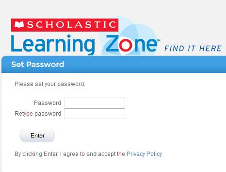 On the Login Screen, enter the Scholastic Learning Zone username and password received from the Scholastic Learning Zone administrator.