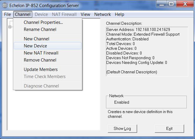The screen shot below shows the renamed Channel MyProject Under the Network Menu option ensure that Enable is checked.