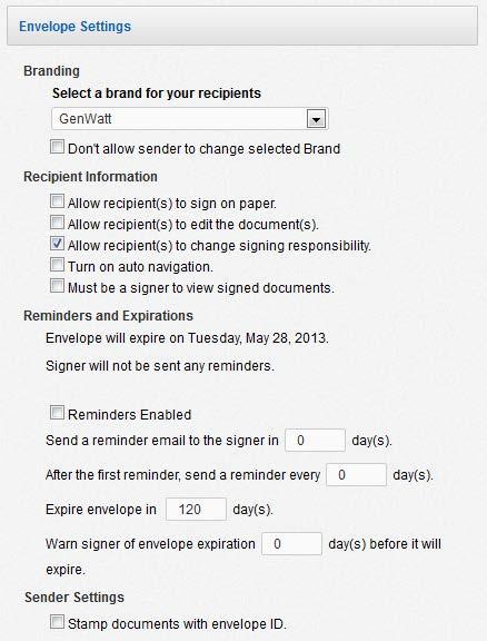 143 Branding Setting If your account has Branding enabled and you have access to multiple brand profiles, you can select the account brand that is seen by recipients during viewing and signing.