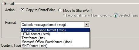Move to SharePoint When you drag and drop an e-mail or many e-mails, using this option will delete the e-mail or e-mails from the original folder and put them into the "Deleted Items" folder.