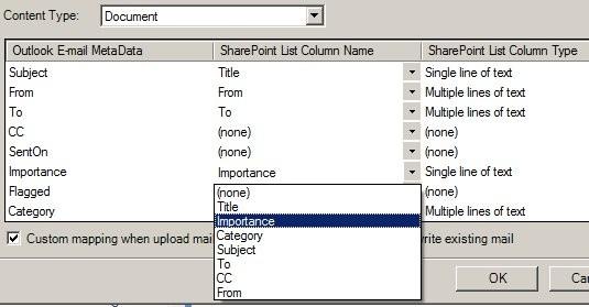 You can change the content type and customize column mapping for each content type.