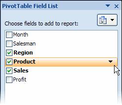 If we wanted to show sales figures instead of profit figures, you can remove the profit information from the data area by dragging the Sum of Profit heading in the upper left corner of the table out