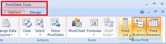 The PivotTable Tools Ribbon If you close the PivotTable Field List, you can always get it back by clicking the Field List button on the Options Ribbon.