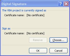 In the navigation panel on the left of the editor window, highlight the VBA Project/Worksheet containing the macro you want to sign, and then click the Digital Signature