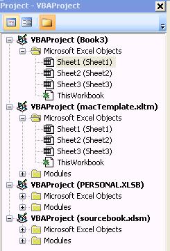 (If you cannot see the Project Explorer panel, click the Project Explorer button in the Visual Basic Editor Toolbar.