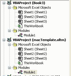 Now, both Book3 and mactemplate.xltm have code modules associated with them.