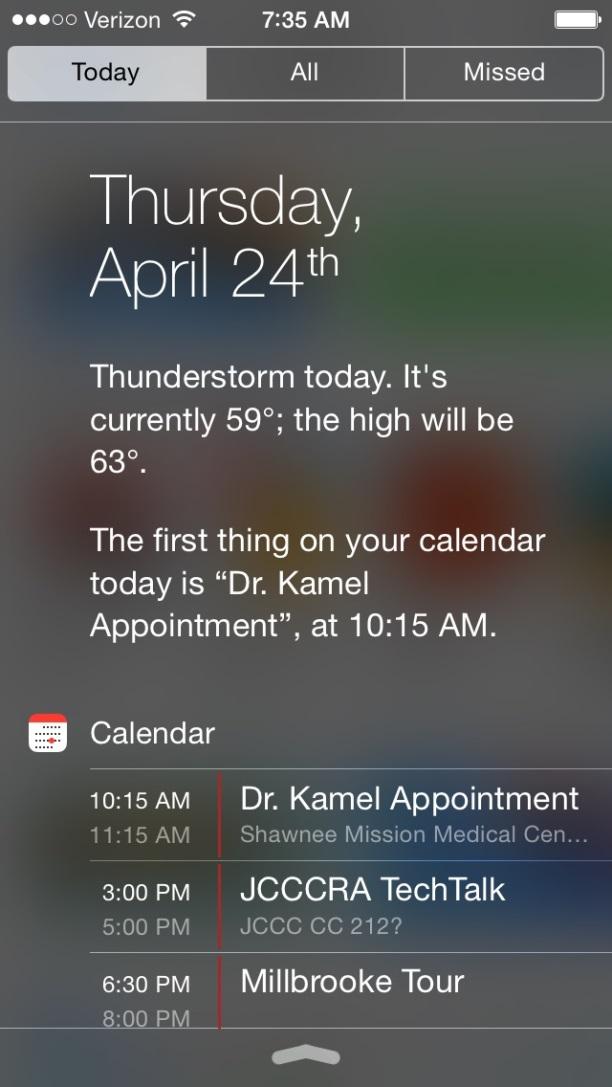 ios Notification Center Today Tab: Date Weather Forecast Note about tomorrow s
