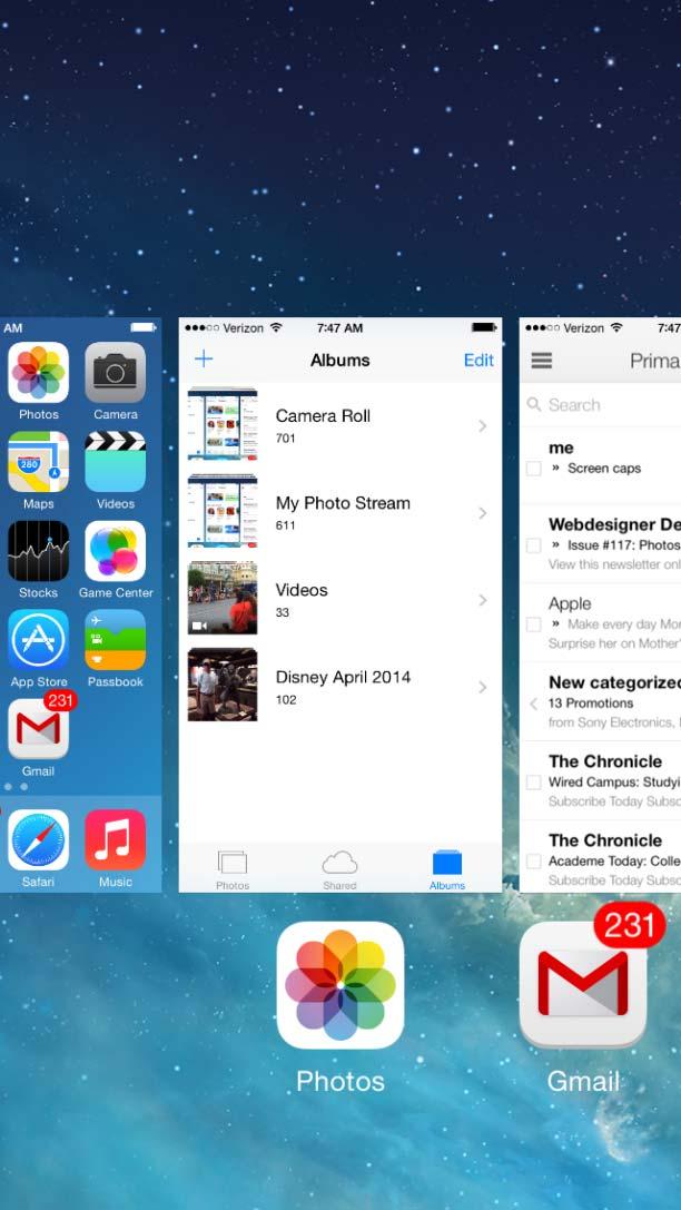 Multitasking Screen Double click Home button to see open apps