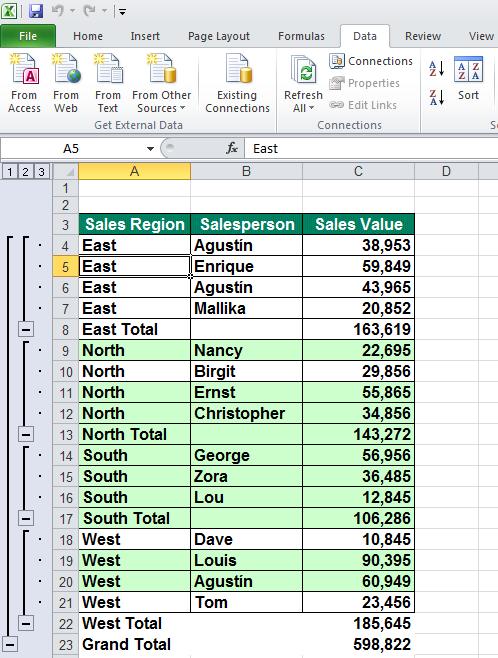 Excel 2010 Advanced Page 124 The numbers at the top of the