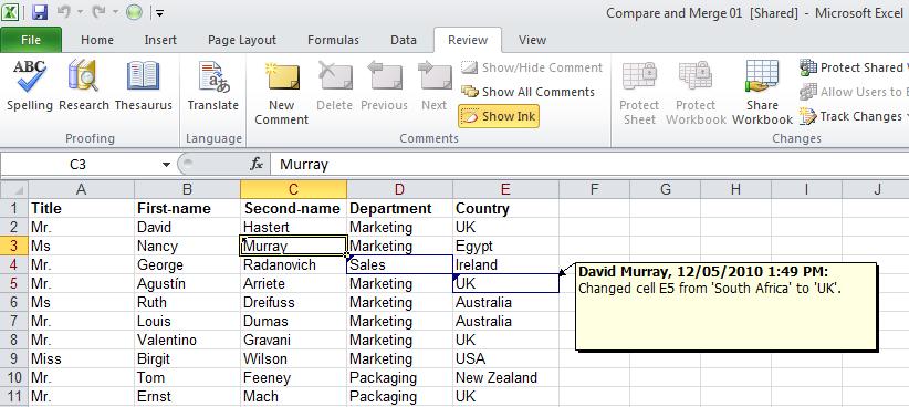 Excel 2010 Advanced Page 139 Double click on a changed cell to accept the changes.