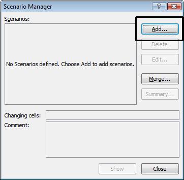 If no previous scenarios have been created you will see the following dialog box.