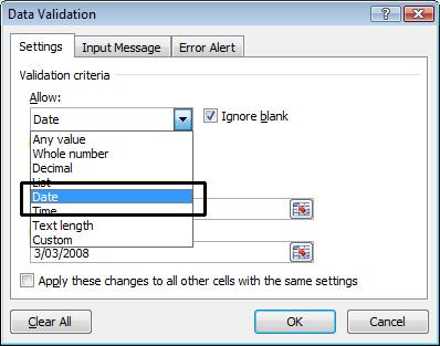 Excel 2010 Advanced Page 163 Once you have selected the Date item more options will be displayed within the dialog