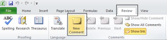 Review tab. This will display the Note dialog box.