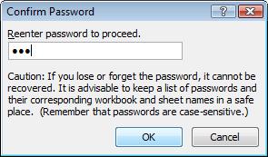Excel 2010 Advanced Page 208 Re-enter the password, and click on the OK button to close the Confirm Password dialog box. You will be returned to the Save As dialog box. Click on the Save button.