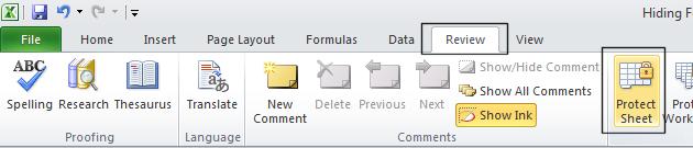 Excel 2010 Advanced Page 221 formula is still displayed within the Formula Bar. We now need to protect the worksheet.